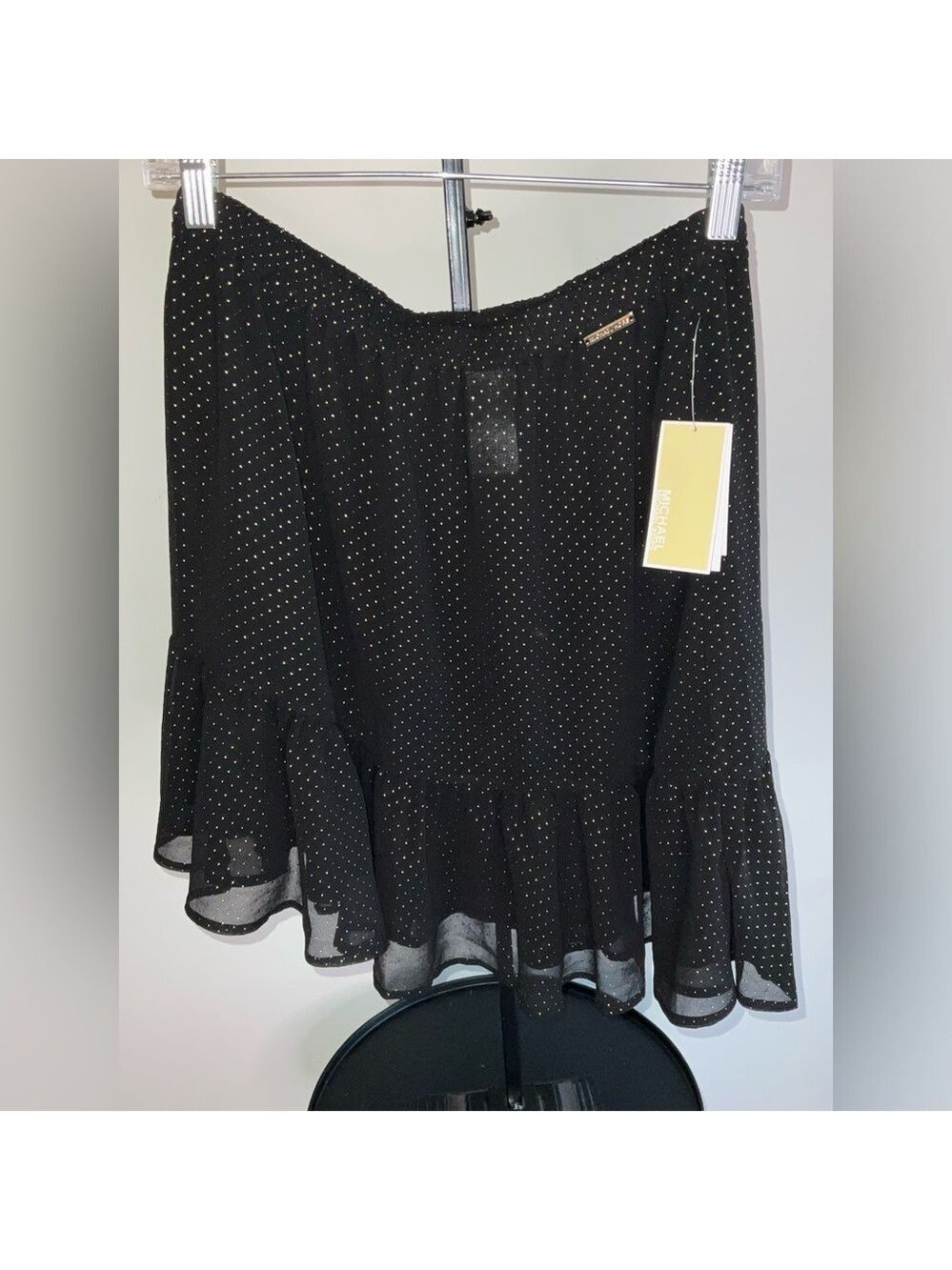 Michael Kors Black Georgette Skirt with gold metallic dots in Size Medium - NWT